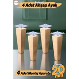 Badem10 Ahşap Ayak 4 Adet 20 cm Kare Bağlantı Aparatı Dahil Mobilya Koltuk Kanepe Sehpa Masa Ayağı Ayakları