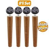 Badem10 Ahşap Ayak Masa Sehpa Tabure Puf Ünite Mobilya Ayağı M8 Civata 20 cm Ayak+Bağlantı Aparatı 8'li Set