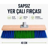 Badem10 Ahşap Çalı Fırçası 40 cm Bahçe Temizlik Fırçası Dayanıklı Sert Kıllı Ot Yaprak Süpürme Fırçası - Renkli