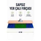 Badem10 Ahşap Çalı Fırçası 40 cm Bahçe Temizlik Fırçası Dayanıklı Sert Kıllı Ot Yaprak Süpürme Fırçası