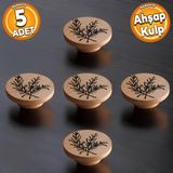 Badem10 Ahşap Kulp Düğme Ağaç Desenli Çocuk Odası Çekmece Mutfak Mobilya Dolap Kulpları 5 Adet