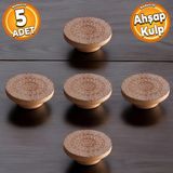 Badem10 Ahşap Kulp Düğme Çiçek Desenli Çocuk Odası Çekmece Mutfak Mobilya Dolap Kulpları 5 Adet