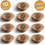 Badem10 Ahşap Kulp Düğme Lale Desenli Çocuk Odası Çekmece Mutfak Mobilya Dolap Kulpları 10 Adet - Ahşap Rengi
