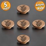 Badem10 Ahşap Kulp Düğme Lale Desenli Çocuk Odası Çekmece Mutfak Mobilya Dolap Kulpları 5 Adet - Ahşap Rengi