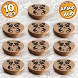 Badem10 Ahşap Kulp Düğme Panda Desenli Çocuk Odası Çekmece Mutfak Mobilya Dolap Kulpları 10 Adet - Ahşap Rengi