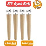 Badem10 Ahşap Renkli 25 CM Sehpa Puf Tabure Tv Ünitesi Ayakları M8 Civatalı Bağlantı Aparatlı 4'lü Set Dayanıklı Yapı