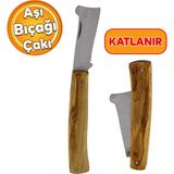 Badem10 Ahşap Saplı Bıçak Çakı Aşı Bıçağı Profesyonel Çelik Tepeli Uçlu Bağ Ağaç Budama Aşı Çakısı 180 mm