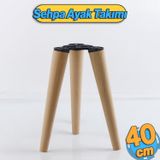Badem10 Ahşap Sehpa 3'lü Ayak Takımı 40 cm Zigon Puf Tabure Ayağı Masa Ayakları 40 cm Bağlantı Aparatı Dahil