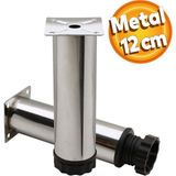 Badem10 Akça Ayarlanabilir Mobilya Kanepe Koltuk Baza Yükseltme Yükseltici Ayağı Metal Ayakları 12 Cm Krom