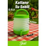Badem10 Akordiyonlu Yeşil Su Sebili Meşrubat İçecek Kabı Bidonu Katlanabilir Musluklu Körüklü 5.5 Lt