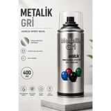 Badem10 Akrilik Sprey Boya Metalik Gri 400 ml Hızlı Kuruyan Parlak Yüzey Ahşap Metal Plastik Uyumlu
