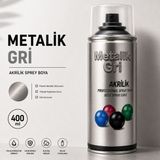Badem10 Akrilik Sprey Boya Metalik Gri 400 ml Hızlı Kuruyan Parlak Yüzey Ahşap Metal Plastik Uyumlu