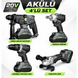 Badem10 Akülü 4'lü Set 20V Brushless Motor Taşlama Matkap Somun Sökme Kırıcı Set 5.0AH 115MM Disk 9500 Devir
