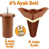 Badem10 Alcazar Köşe 6'lı Set Mobilya Tv Ünitesi Çekyat Koltuk Kanepe Destek Ayağı 12 cm Kahve M8 Civatalı