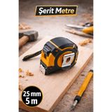 Badem10 Arazi Tipi Sarmalı Şerit Metre 5 Metre 25 mm Darbeye Dayanıklı Kilitli Profesyonel Ölçü Aleti
