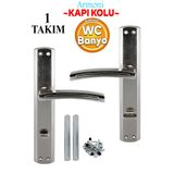 Badem10 Armoni WC Banyo Kapı Kolu Nikel İnox Aynalı İç Dış Wc Kapısı Kilitlenebilir 1 Takım
