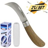 Badem10 Aşı Bıçağı Eğri Uçlu Bağ Bıçağı Ara Çakı + Aşı Bandı (2'li Set)