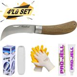 Badem10 Aşı Bıçağı Eğri Uçlu Bağ Bıçağı Ara Çakı + Aşı Bandı + Aşı Macunu + Eldiven (4'lü Set)