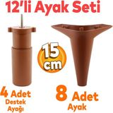 Badem10 Aspen 12'li Set Mobilya Kanepe Koltuk Tv Ünitesi Baza Ayağı Ayakları Destek 15 Cm Robot Süpürge