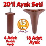 Badem10 Aspen 20'li Set Lüks Mobilya Kanepe Koltuk TV Ünitesi Ayağı 15 cm Kahverengi Ayakları
