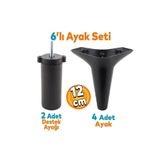 Badem10 Aspen 6'lı Set Mobilya Tv Ünitesi Çekyat Koltuk Kanepe Baza Destek Ayağı Ayakları 12 Cm Siyah M8
