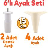 Badem10 Aspen 6'lı Set Mobilya Tv Ünitesi Çekyat Koltuk Kanepe Baza Destek Ayağı Ayakları 15 Cm Krem M8 - 15 cm Krem Baza Ayak M8 Destek