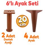 Badem10 Aspen 6'lı Set Mobilya TV Ünitesi Çekyat Koltuk Kanepe Destek Ayağı 20 cm Ahşap Desenli Baza Ayak