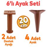 Badem10 Aspen 6'lı Set Mobilya TV Ünitesi Çekyat Koltuk Kanepe Destek Ayağı 20 cm Kahverengi Baza Ayak M8