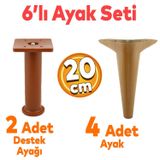 Badem10 Aspen 6'lı Set Mobilya TV Ünitesi Çekyat Koltuk Kanepe Destek Ayağı 20 cm Koyu Ceviz Baza Ayak M8