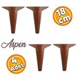 Badem10 Aspen Lüks Mobilya Kanepe Sehpa Puf Koltuk Ayağı 18 Cm Kahverengi Ahşap Desenli Baza Ayak (4 Adet)