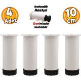Badem10 Ayarlanabilir Dolap Mobilya Kanepe Koltuk Baza Metal Destek Yükseltme Yükseltici Ayağı 10 Cm Beyaz Ayakları 4 Adet