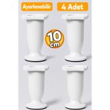 Badem10 Ayarlanabilir Dolap Mobilya Kanepe Sehpa Tezgah Ayağı Plastik Beyaz Ayakları 10 Cm (4 ADET)