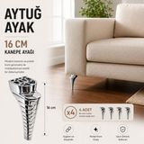 Badem10 Aytuğ Lazio 16 cm Krom Mobilya Ayağı 4 Adet Sert Plastik Koltuk Kanepe Dolap Ayağı Modern