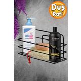 Badem10 Banyo Duş Rafı Köşelik Kare Siyah Tek Katlı Malzemelik Organizer Düzenleyici Mutfak Eşya Şampuanlık