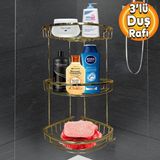 Badem10 Banyo Duş Rafı Şampuanlık Köşelik Damla Gold Altın 3 Katlı Malzemelik Organizer Düzenleyici Mutfak Eşya Rafı