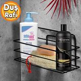 Badem10 Banyo Duş Rafı Şampuanlık Köşelik Kare Siyah Tek Katlı Malzemelik Organizer Düzenleyici Mutfak Eşya Rafı