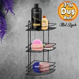 Badem10 Banyo Duş Rafı Şampuanlık Köşelik Oval Siyah 3 Katlı Malzemelik Organizer Düzenleyici Mutfak Eşya Rafı
