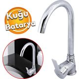Badem10 Banyo Lavabo Mutfak Musluk Krom Evye Bataryası Mix Sıcak Soğuk Su Girişli Kuğu Çeşme Krom Renk - Siyah