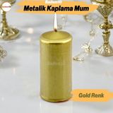 Badem10 Baton Mum Metalik Kaplama Gold Silindir Dekoratif Mumu Kandil Hediyelik Mumlar Şamdan Kokusuz 8 cm - 1 Adet