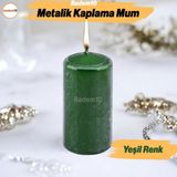 Badem10 Baton Mum Metalik Kaplama Yeşil Silindir Dekoratif Mumu Kandil Mumlar Şamdan Kokusuz 8 cm - Mor - Yeşil - 1 Adet