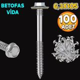 Badem10 Betofast Vidası 6.3x105 Paket 100 ADET Sivri Uçlu Çatı Panel Beton Ağaç Vidası