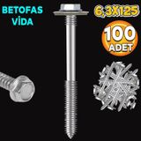 Badem10 Betofast Vidası 6.3x125 Paket 100 ADET Sivri Uçlu Çatı Panel Beton Ağaç Vidası