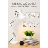 Badem10 Beyaz Ayarlanabilir Metal Masa Lambası Kıskaçlı Akrobat Çalışma Ders Okuma Lambası E27 Duy 54,5 cm