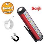 Badem10 Beyaz Işık 5 W Led Mıknatıslı Sağlam El Feneri Şarjlı Işıldak Kamp Lambası Gece Aydınlatma