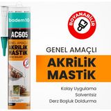 Badem10 Beyaz Renkli AC605 Boyanabilir Genel Amaçlı Solventsiz Kolay Uygulanır Akrilik Mastik 500 gr - 100 - Beyaz