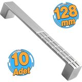 Badem10 Bihter Desenli Mutfak Çekmece Dolap Kapak Krom 10 Adet 128 mm Metal Kulp