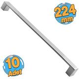 Badem10 Bihter Düz Mutfak Çekmece Dolap Kapak Krom 10 Adet 224 mm Metal Kulp