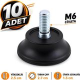 Badem10 Bingo Rotil Ayak M6 Civatalı 6 mm Siyah Profil Ayak 2.5 Cm Yükseklik 10 ADET
