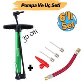 Badem10 Bisiklet Pompa Seti 30 cm El Tipi Ayak Tutamaklı Hava Top Şişirme Plastik Başlıklı Borulu Iğne Uçlu