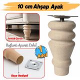 Badem10 Bohem 10 cm Doğal Boyasız Ahşap Ayak Silindir Mobilya Koltuk Kanepe Ayağı Metal Montaj Aparat & Keçe - Kahverengi